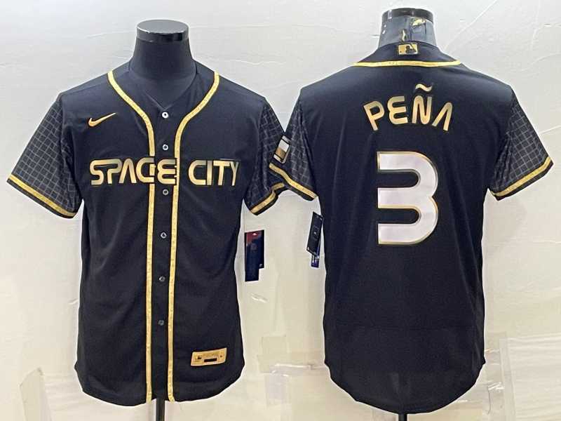 Mens Houston Astros #3 Jeremy Pena Black Gold Flex Base Stitched Jersey->houston astros->MLB Jersey